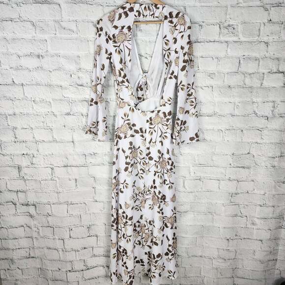Fame and partners floral maxi Dress Sz 2 cut out long bell sleeve front tie A16C - Picture 4 of 4